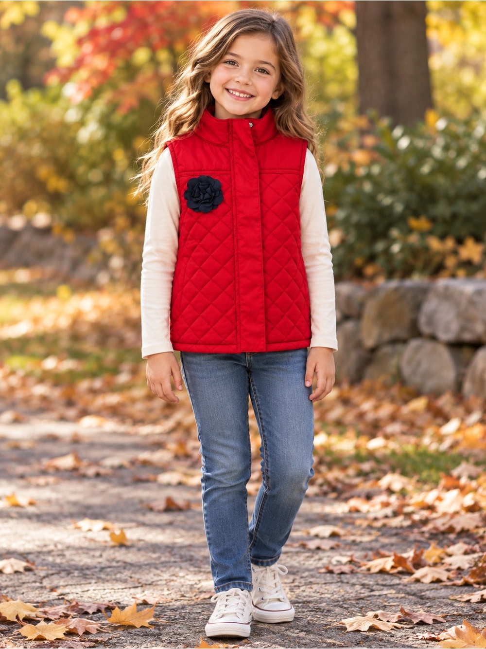 OshKosh B’gosh Girls Red Diamond Quilted Flower Vest Size 8